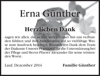 Traueranzeige von Erna Günther von Pegnitz-Zeitung